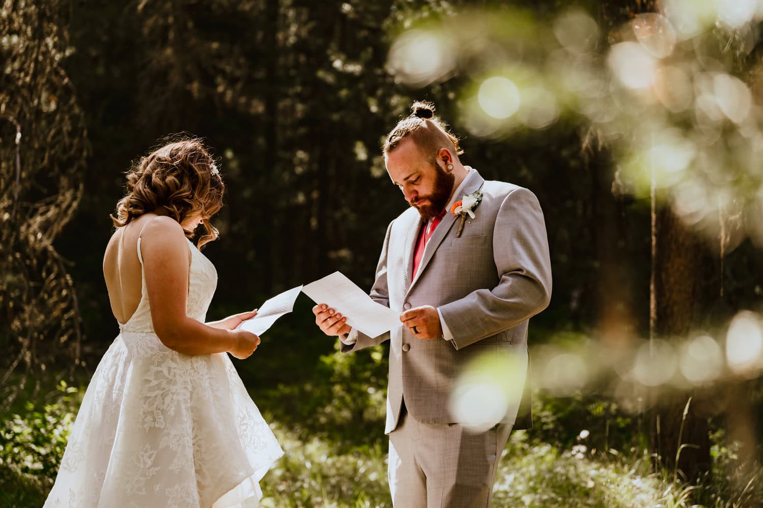 private vows in a forest on a destination wedding